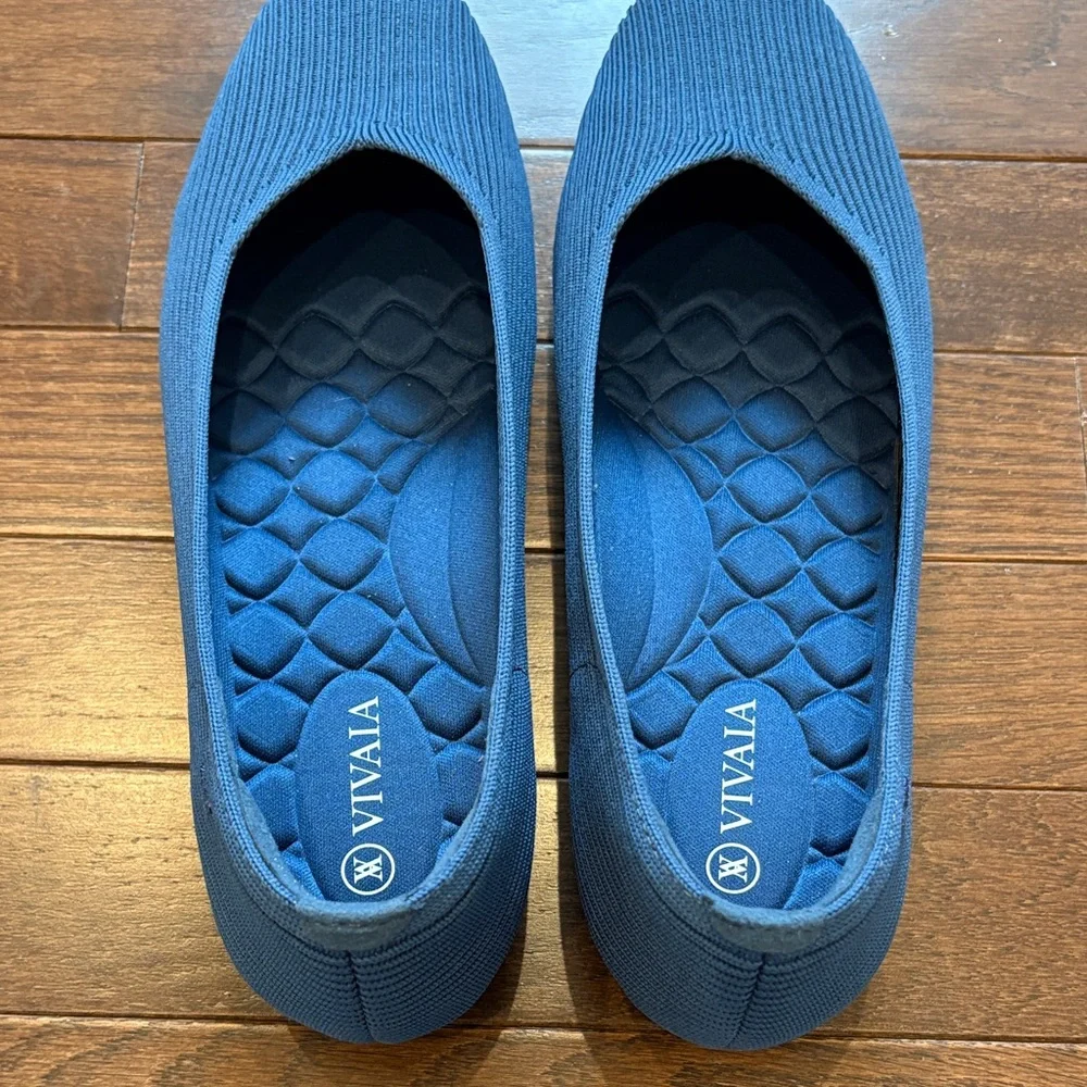 VIVAIA Margot Ballet Flats NWOB Square Toe V Cut Knit Navy Blue Size 40 (9-9.5) - Picture 5 of 13